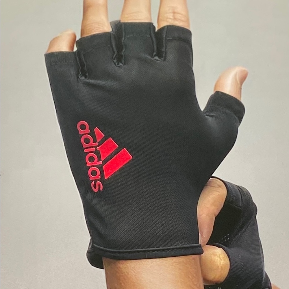 adidas Black Fingerless Training Gloves with Red Logo